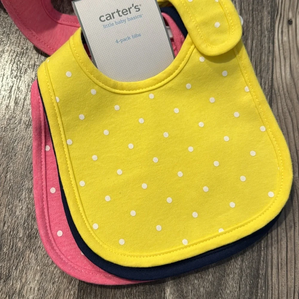 Carter's 4-Pack Water Resistant Bibs Velcro new cotton girls pink